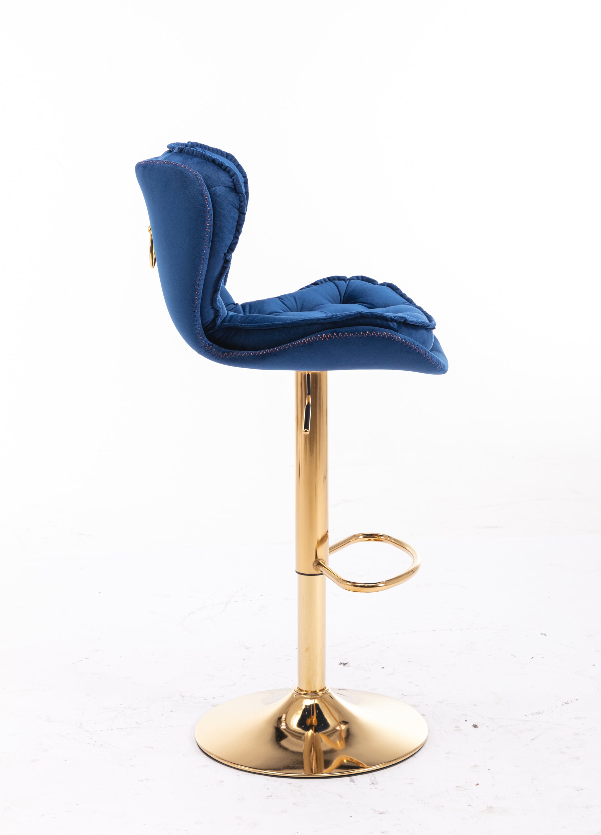 Set Of 2 Bar Stools,With Chrome Footrest And Base Swivel Height Adjustable Mechanical Lifting Velvet Golden Leg Simple Bar Stool Blue Navy Blue Foam Fabric
