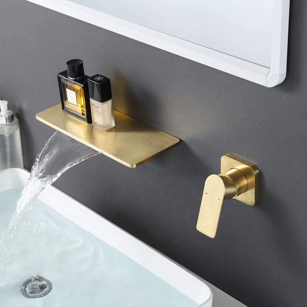 Waterfall Bathroom Sink Faucet Gold Brass