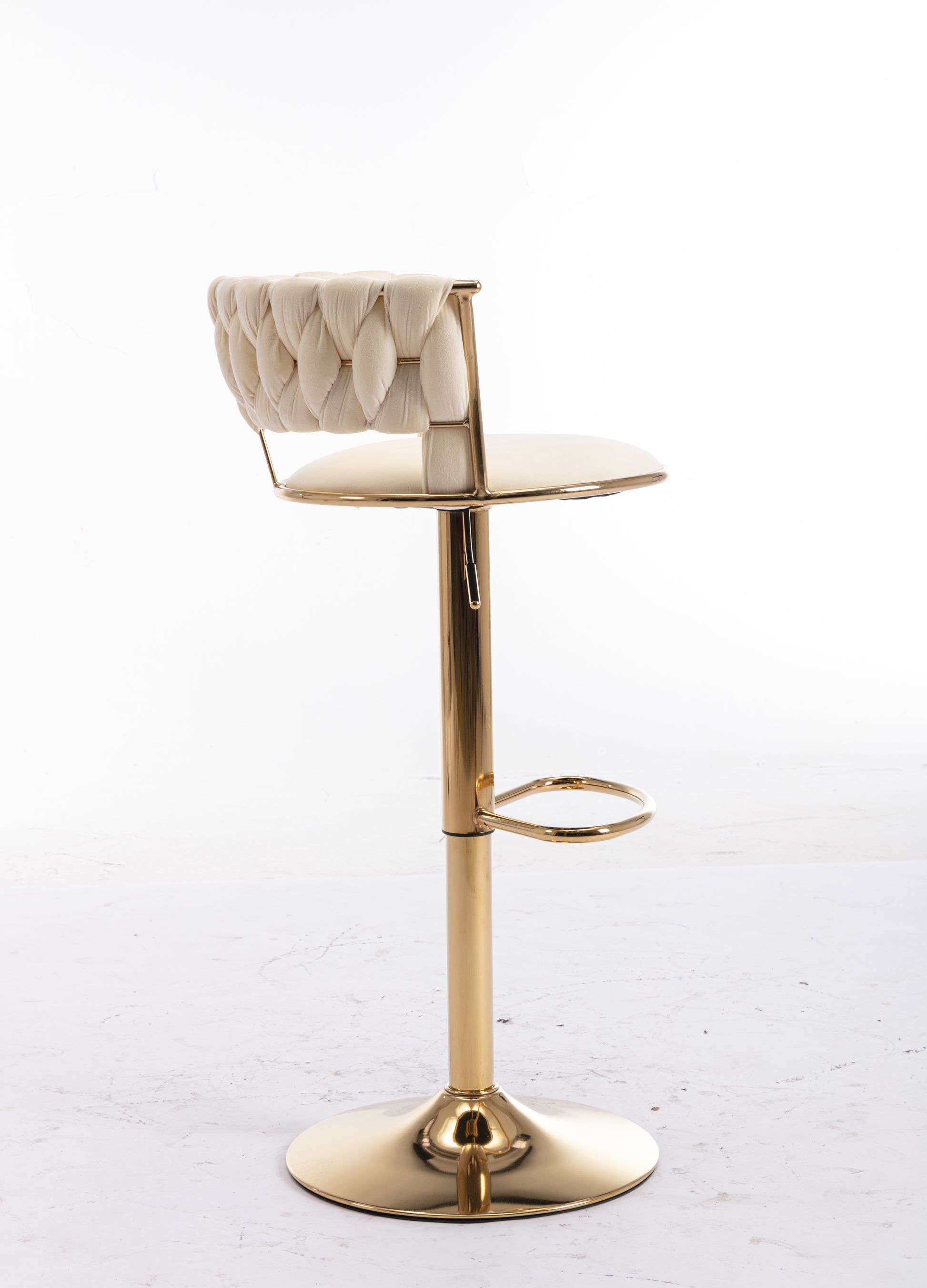 Set Of 2 Bar Stools,With Chrome Footrest And Base Swivel Height Adjustable Mechanical Lifting Velvet Golden Leg Simple Bar Stool Cream Cream Foam Fabric