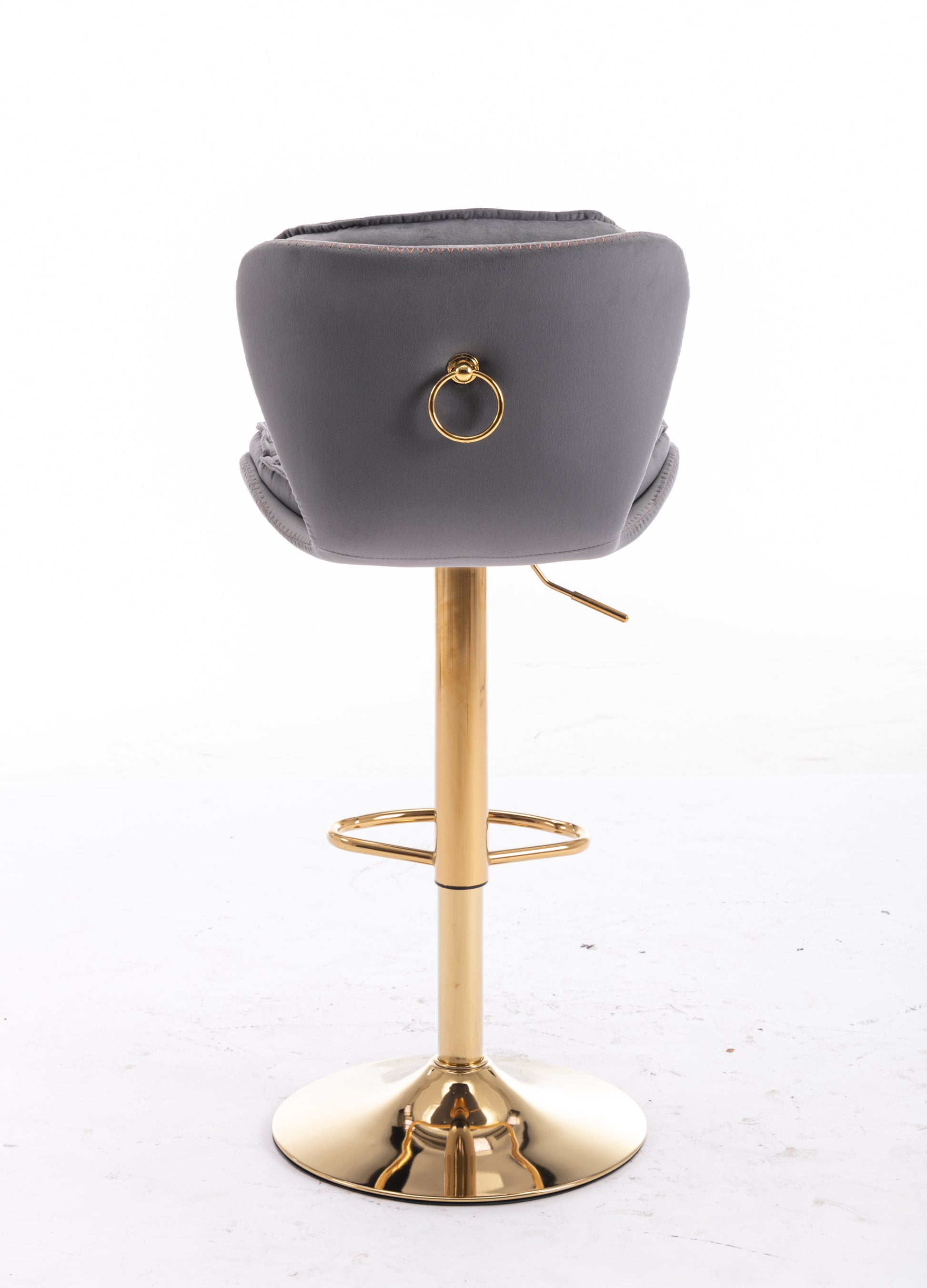 Set Of 2 Bar Stools,With Chrome Footrest And Base Swivel Height Adjustable Mechanical Lifting Velvet Golden Leg Simple Bar Stool Gray Grey Foam Fabric
