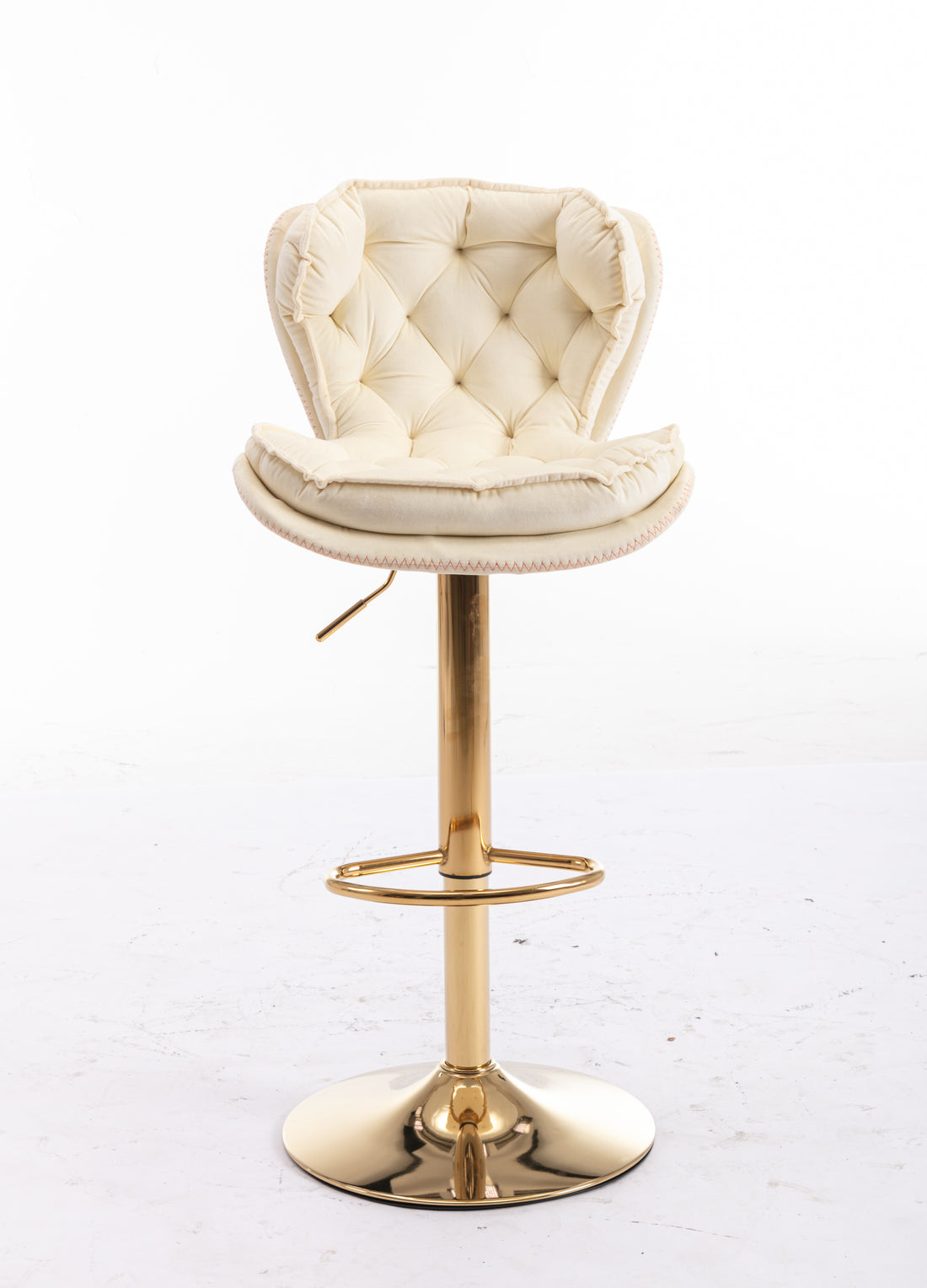 Set Of 2 Bar Stools,With Chrome Footrest And Base Swivel Height Adjustable Mechanical Lifting Velvet Golden Leg Simple Bar Stool Cream Cream Foam Fabric