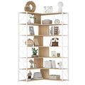 7 Tier Bookcase Home Office Bookshelf, L Shaped Corner Bookcase With Metal Frame, Industrial Style Shelf With Open Storage, Mdf Board Oak Mdf