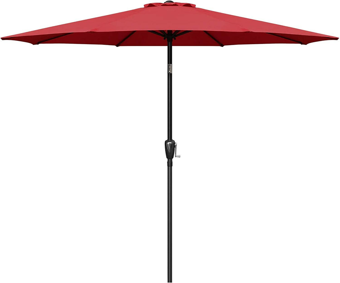 Simple Deluxe 9Ft Outdoor Market Table Patio Umbrella With Button Tilt, Crank And 8 Sturdy Ribs For Garden, Red Red Seats 8 Stainless Steel