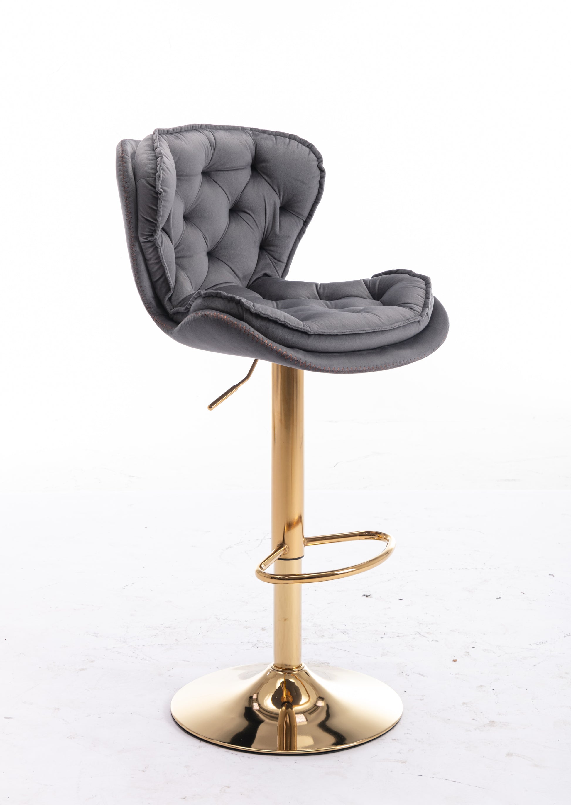 Set Of 2 Bar Stools,With Chrome Footrest And Base Swivel Height Adjustable Mechanical Lifting Velvet Golden Leg Simple Bar Stool Gray Grey Foam Fabric
