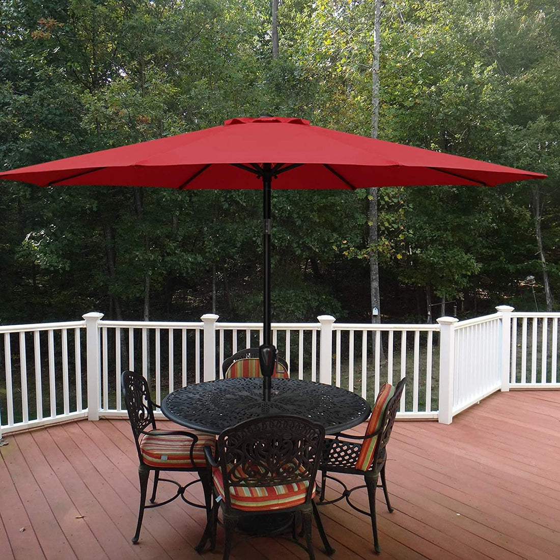 Simple Deluxe 9Ft Outdoor Market Table Patio Umbrella With Button Tilt, Crank And 8 Sturdy Ribs For Garden, Red Red Seats 8 Stainless Steel