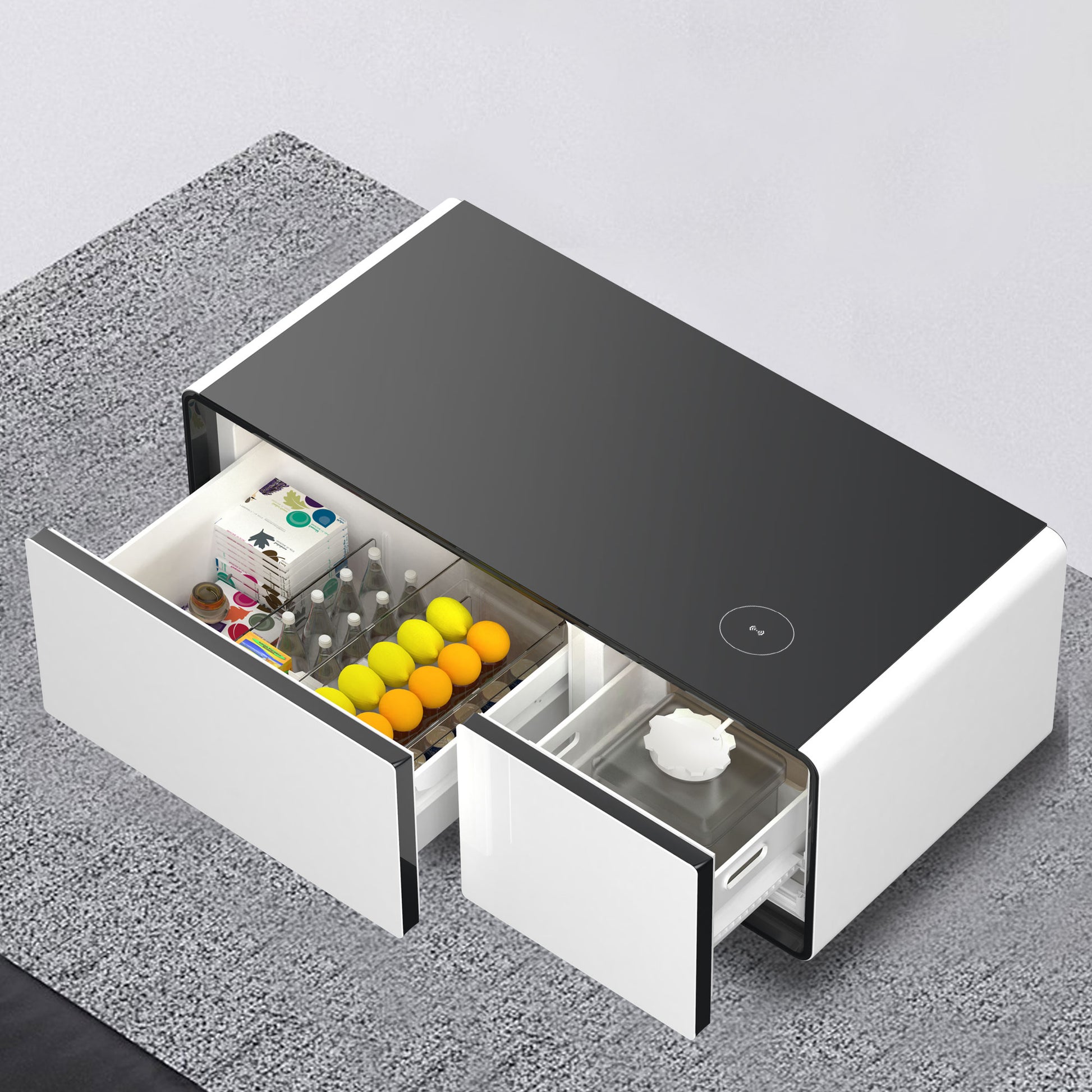 Modern Smart Coffee Table With Built In Fridge, Outlet Protection,Wireless Charging, Mechanical Temperature Control, Power Socket, Usb Interface And Ice Water Interface, White White Built In Outlets Or Usb Primary Living Space Luxury,Modern Freestanding