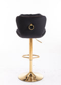 Set Of 2 Bar Stools,With Chrome Footrest And Base Swivel Height Adjustable Mechanical Lifting Velvet Golden Leg Simple Bar Stool Black Black Foam Fabric