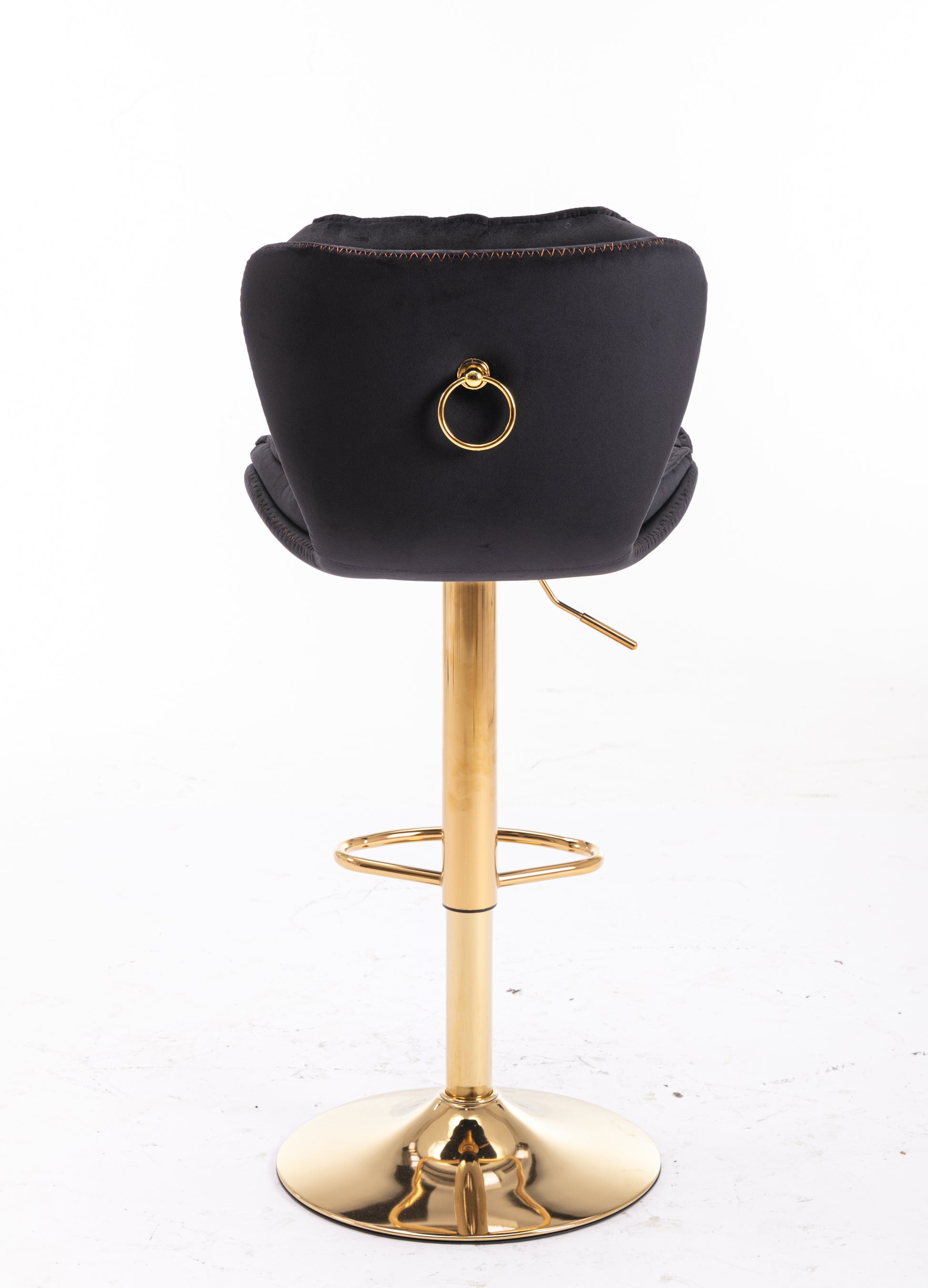 Set Of 2 Bar Stools,With Chrome Footrest And Base Swivel Height Adjustable Mechanical Lifting Velvet Golden Leg Simple Bar Stool Black Black Foam Fabric