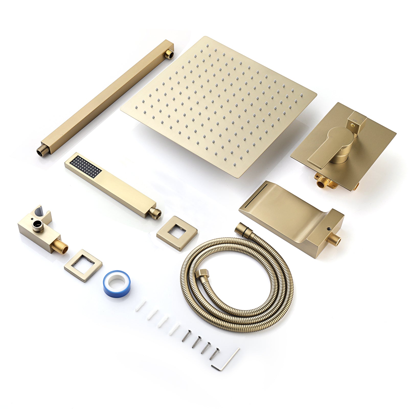 10Inch Wall Mounted Rainfall Shower Head System Shower Faucet Brushed Gold Stainless Steel