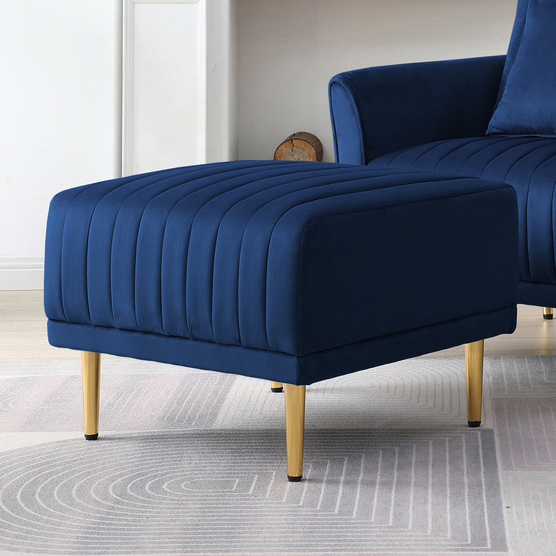 Navy Blue Channel Tufted Ottoman Bench Upholstered Velvet Footrest Stool Accent Bench For Entryway Living Room Bedroom Blue Foam Velvet