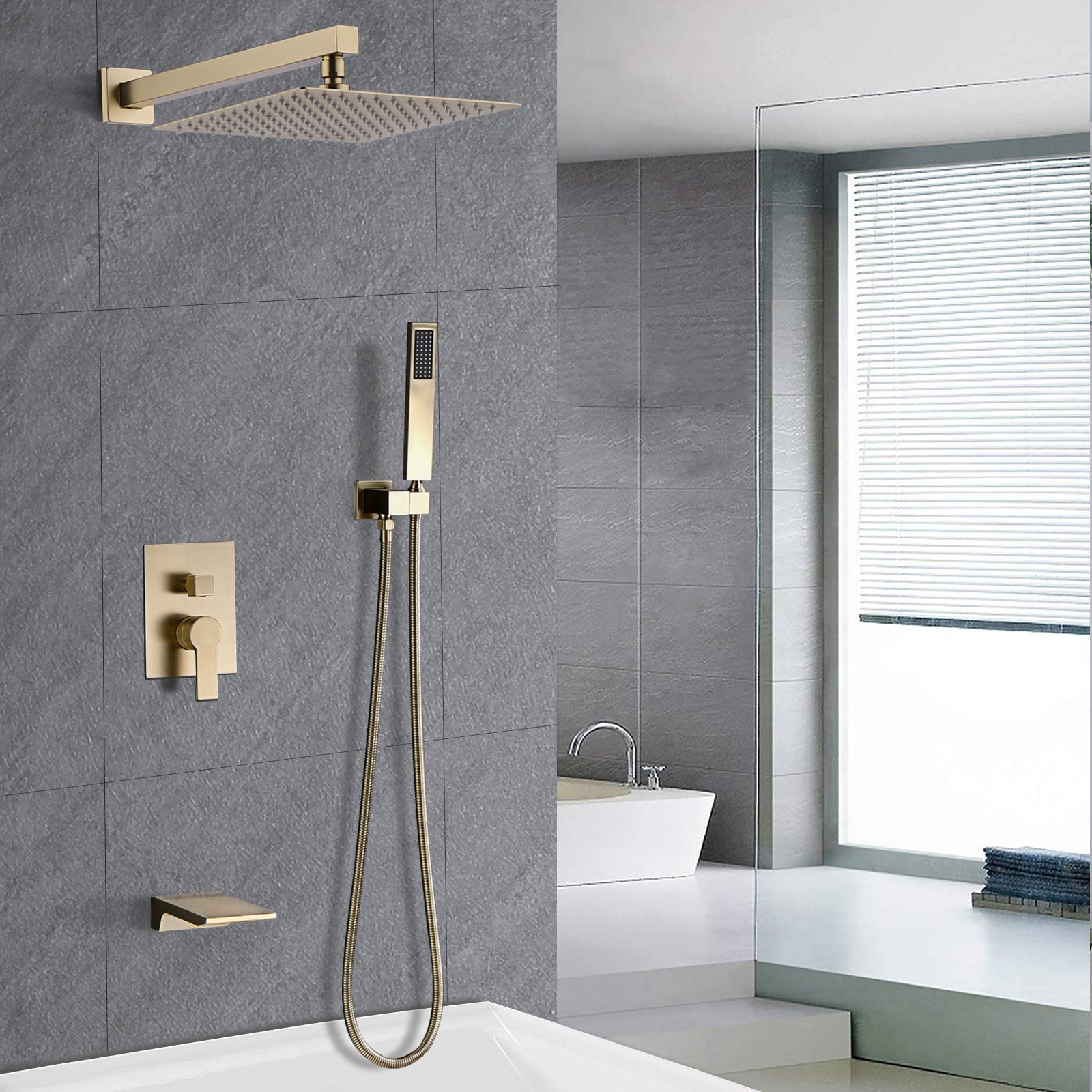 12Inch Shower System With Handheld Shower Head Brushed Gold Stainless Steel