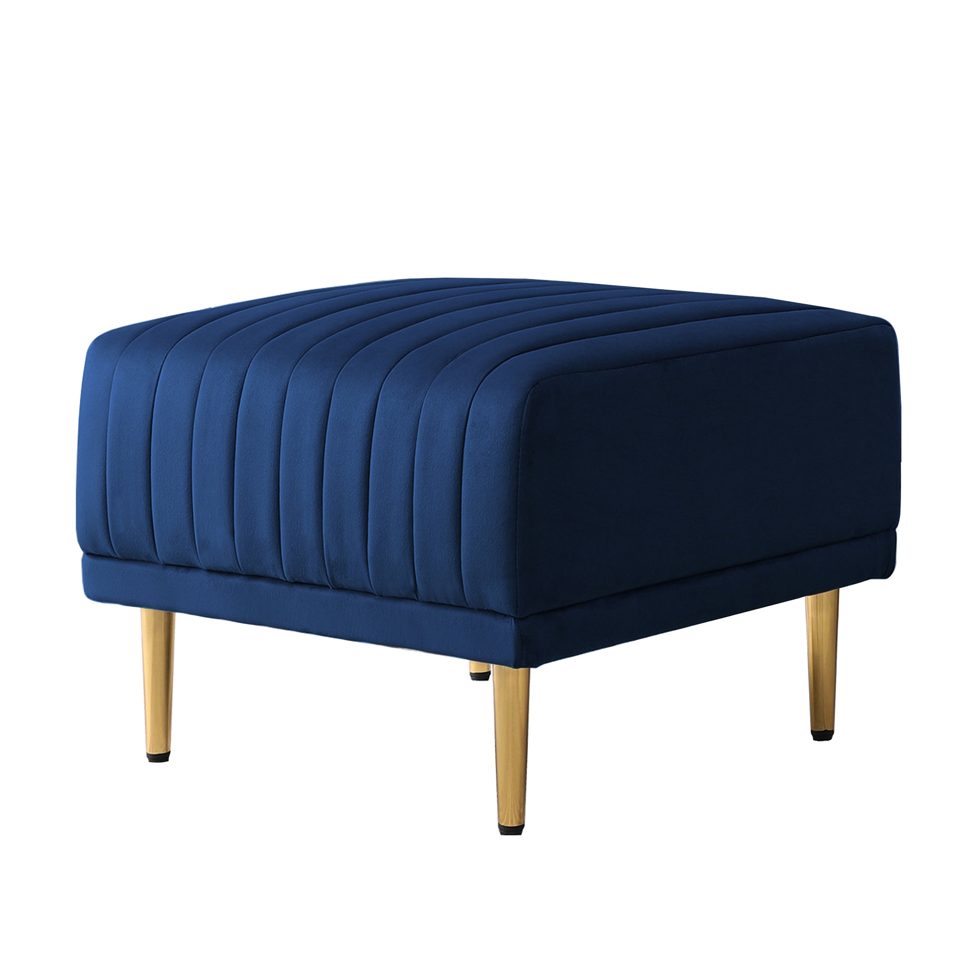 Accent Chair With Ottoman, Single Sofa Chair And Ottoman Set, Modern Velvet Barrel Chair Accent Armchair With Golden Legs For Living Room Bedroom Home Office, Channel Tufted Back Club Chair, Blue Blue Foam Velvet