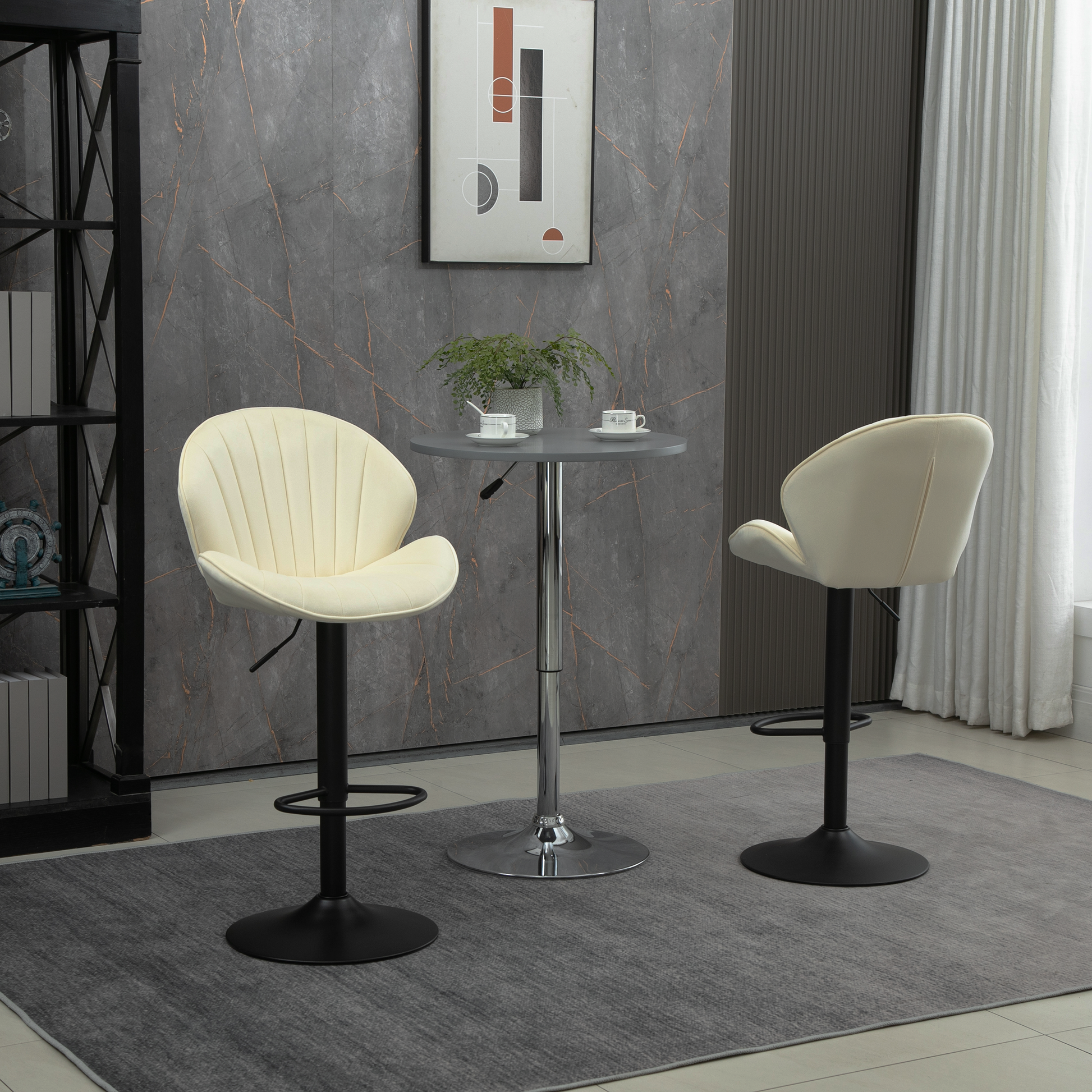 Bar Stools Set Of 2 Adjustable Barstools With Back And Footrest, Counter Height Bar Chairs For Kitchen, Pub Cream Cream Foam Fabric