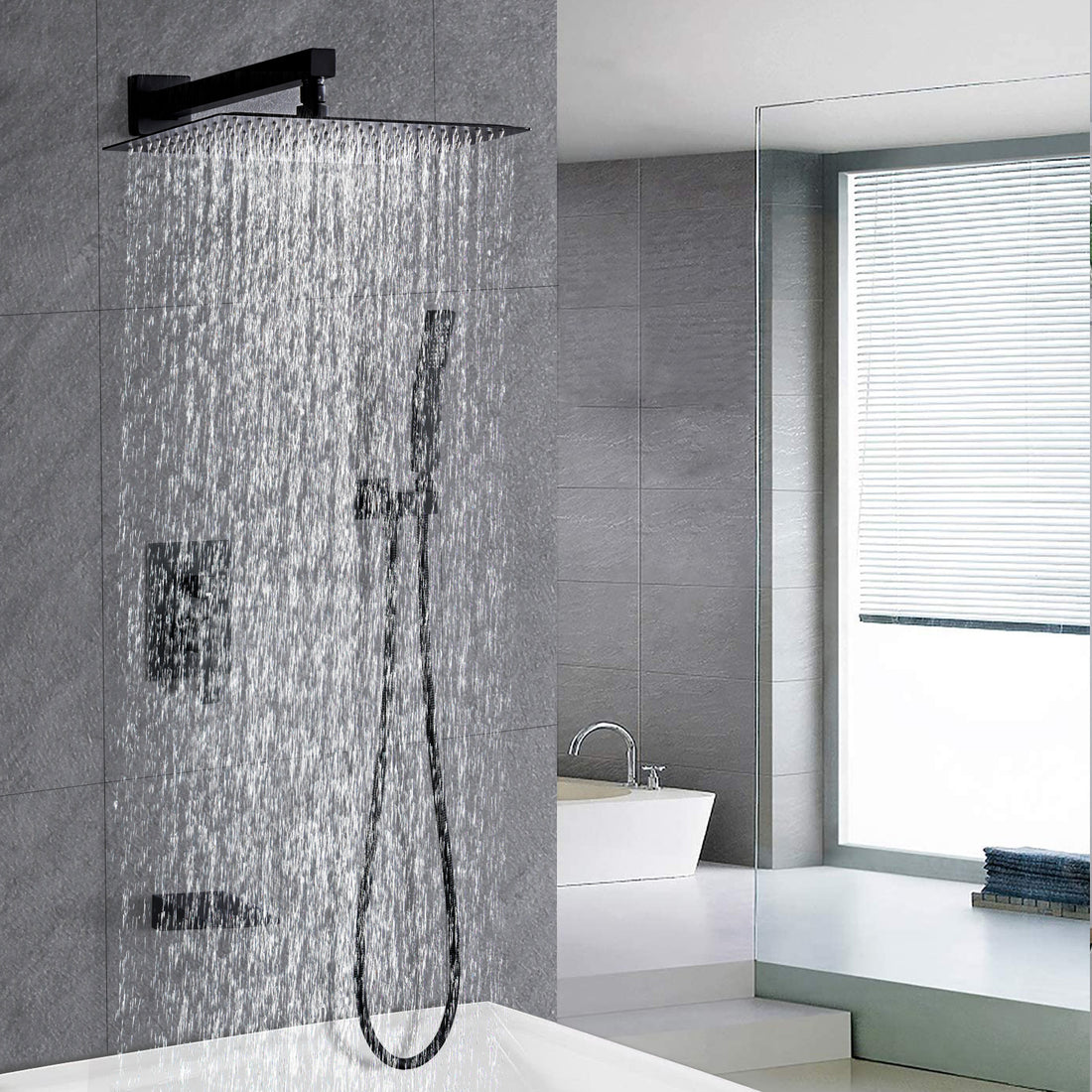 12Inch Shower System With Handheld Shower Head Matte Black Stainless Steel