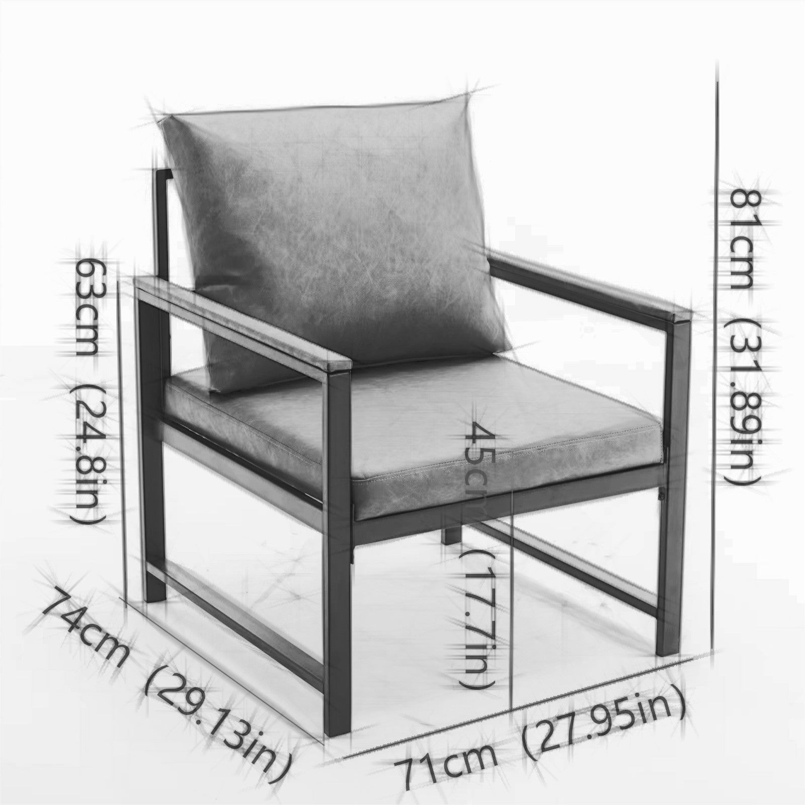 Modern Faux Leather Accent Chair With Black Powder Coated Metal Frame, Single Sofa For Living Room Bedroom, Gray Gray Foam Pu