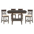 Dark Brown Finish Counter Height Table With Lazy Susan Lower Display Shelf And 4X Counter Height Chairs Contemporary Dining 5Pc Set Wooden Furniture Wood Wood Brown Mix Wood Dining Room Dining Table With Chair Wood