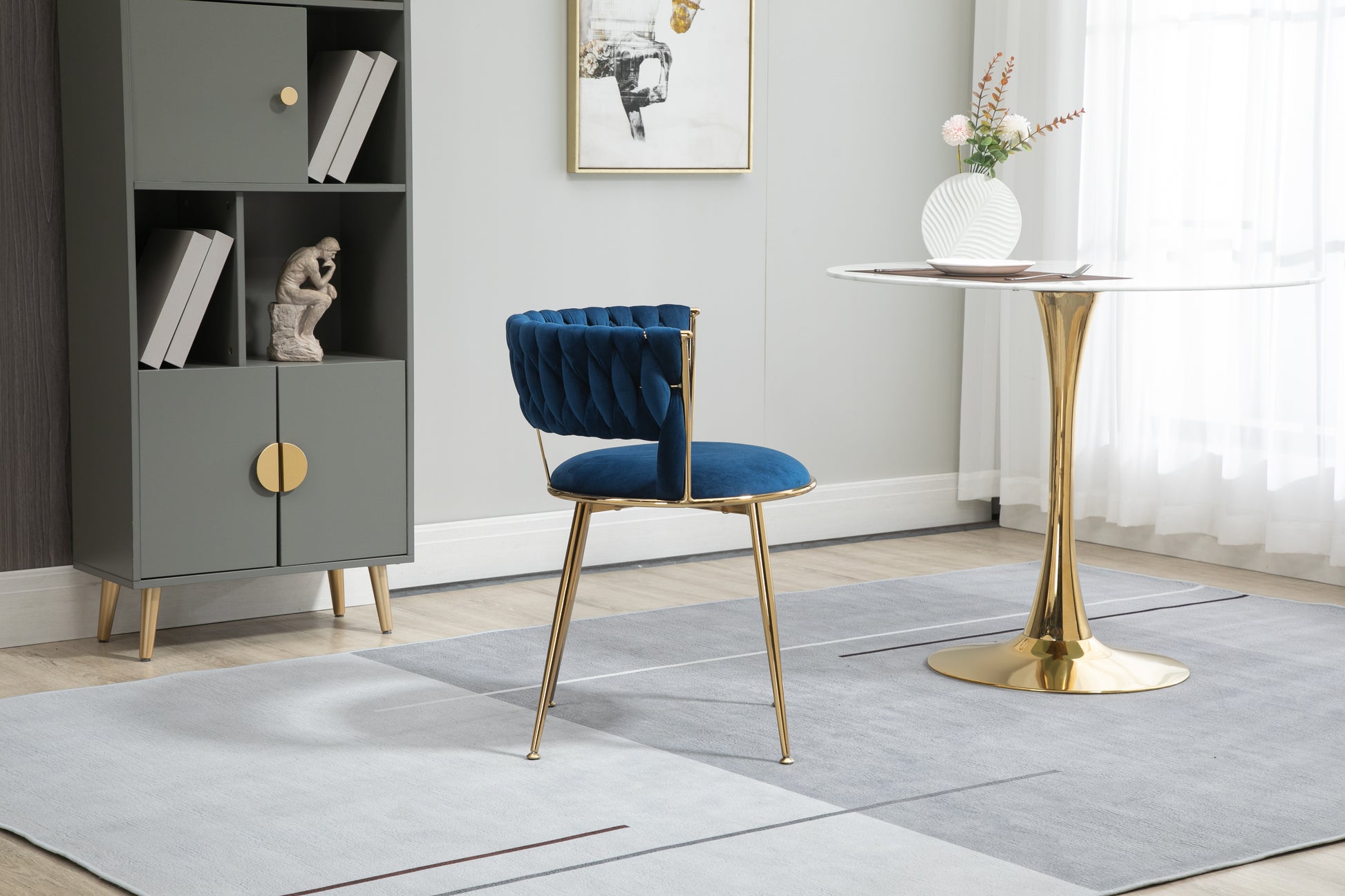 Coolmore Velvet Dining Chairs Set Of 2, Woven Upholstered Dining Chairs With Gold Metal Legs, Modern Accent Chairs For Living Room, Dining Room, Kitchen Navy Velvet Navy Foam Velvet
