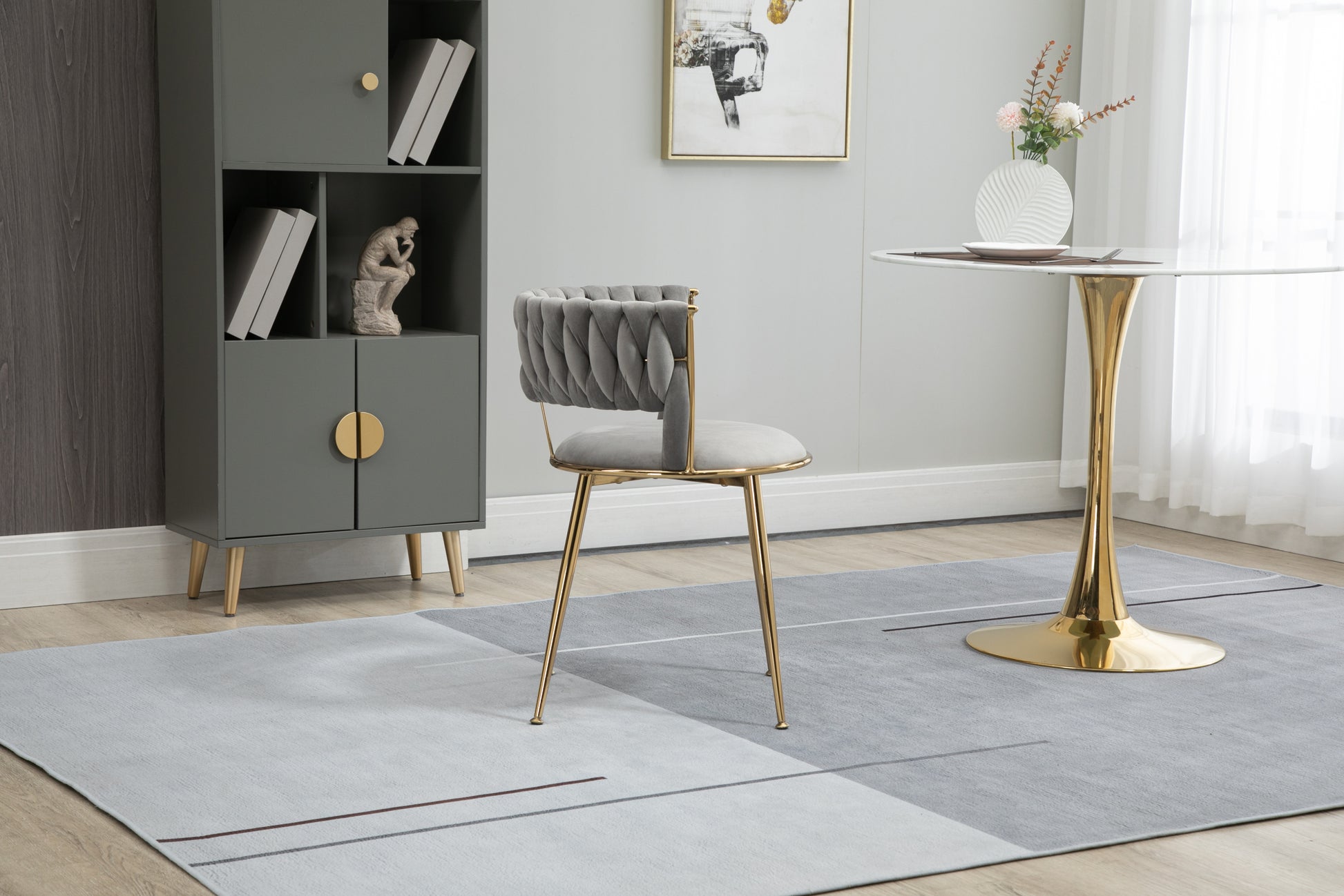 Coolmore Velvet Dining Chairs Set Of 2, Woven Upholstered Dining Chairs With Gold Metal Legs, Modern Accent Chairs For Living Room, Dining Room, Kitchen Grey Velvet Grey Foam Velvet