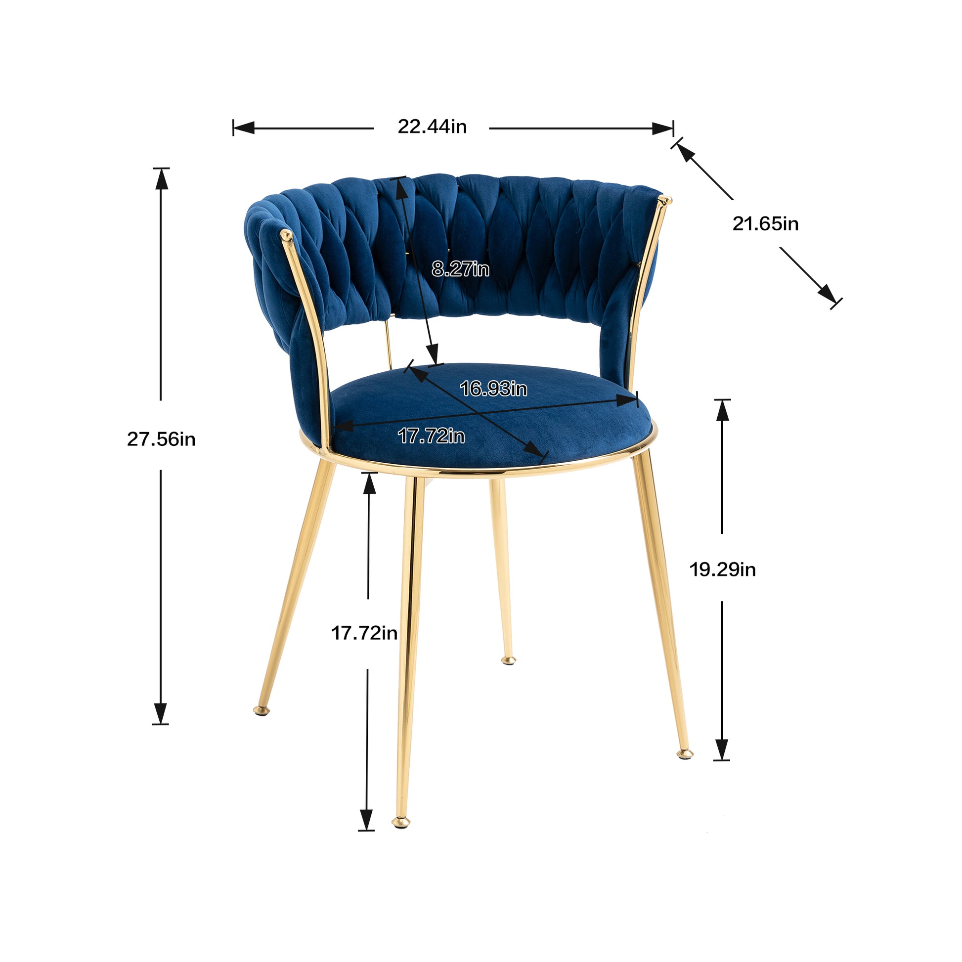 Coolmore Velvet Dining Chairs Set Of 2, Woven Upholstered Dining Chairs With Gold Metal Legs, Modern Accent Chairs For Living Room, Dining Room, Kitchen Navy Velvet Navy Foam Velvet