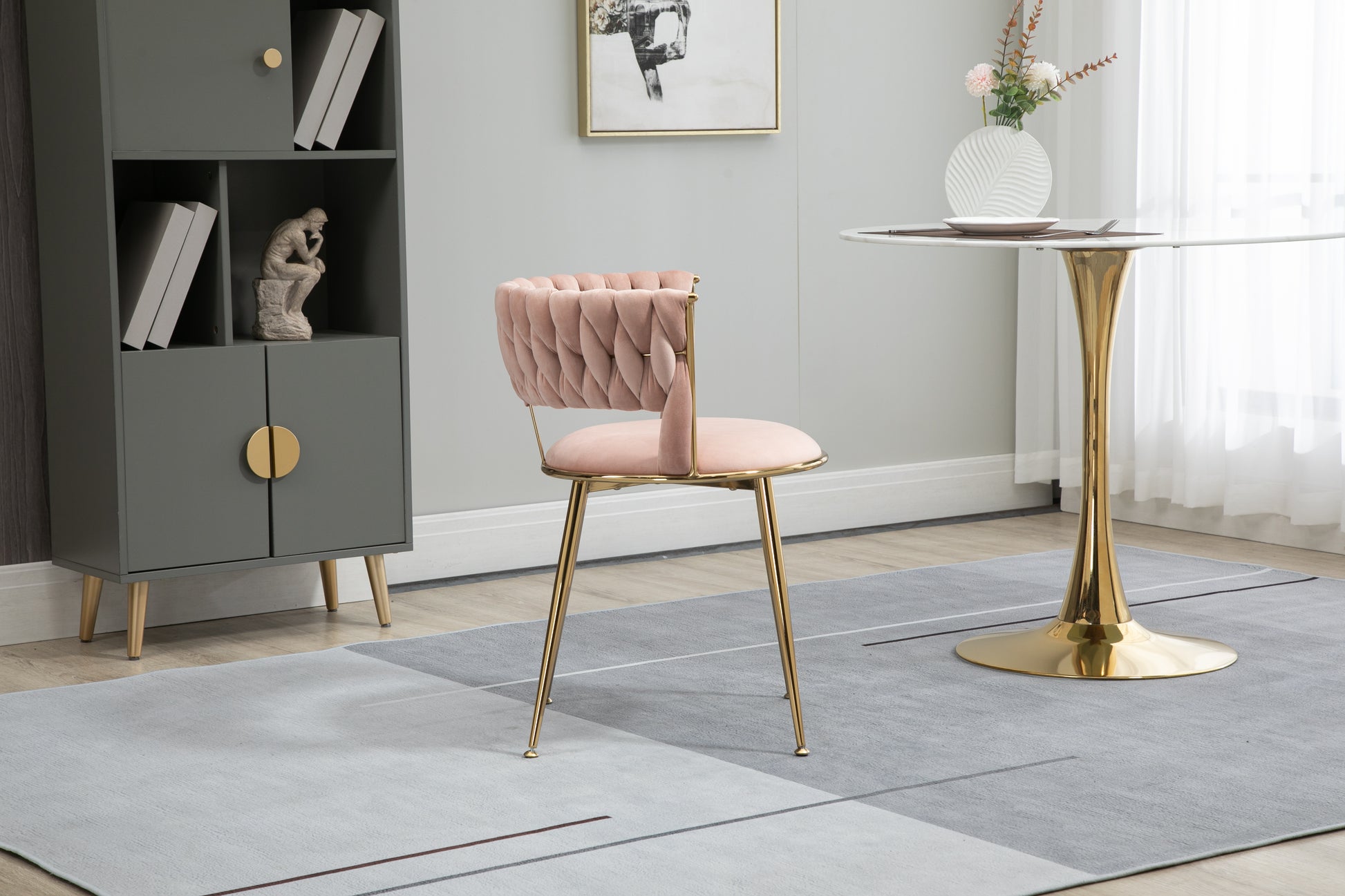 Coolmore Velvet Dining Chairs Set Of 2, Woven Upholstered Dining Chairs With Gold Metal Legs, Modern Accent Chairs For Living Room, Dining Room, Kitchen Pink Velvet Pink Foam Velvet