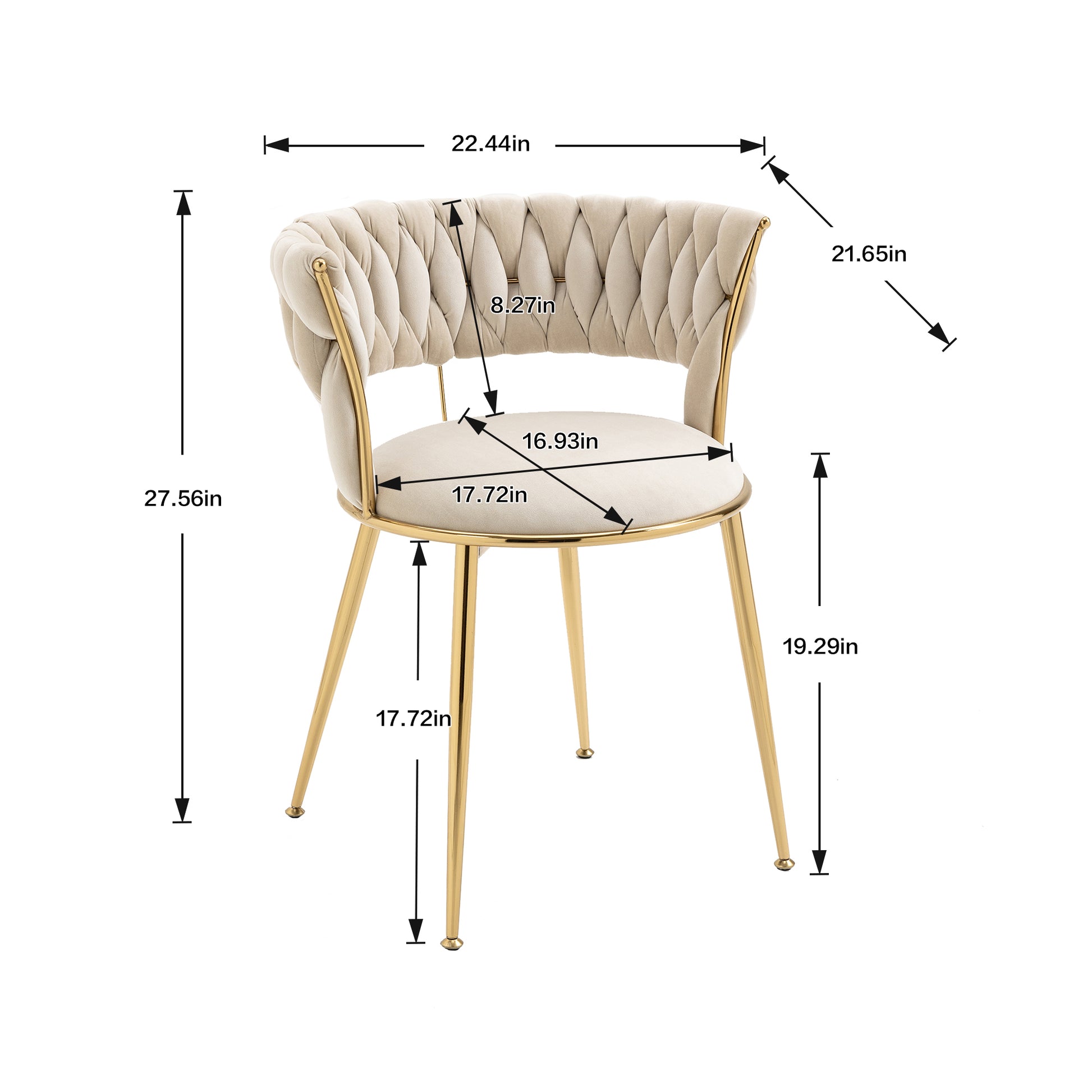 Coolmore Velvet Dining Chairs Set Of 2, Woven Upholstered Dining Chairs With Gold Metal Legs, Modern Accent Chairs For Living Room, Dining Room, Kitchen Ivory Velvet Ivory Foam Velvet