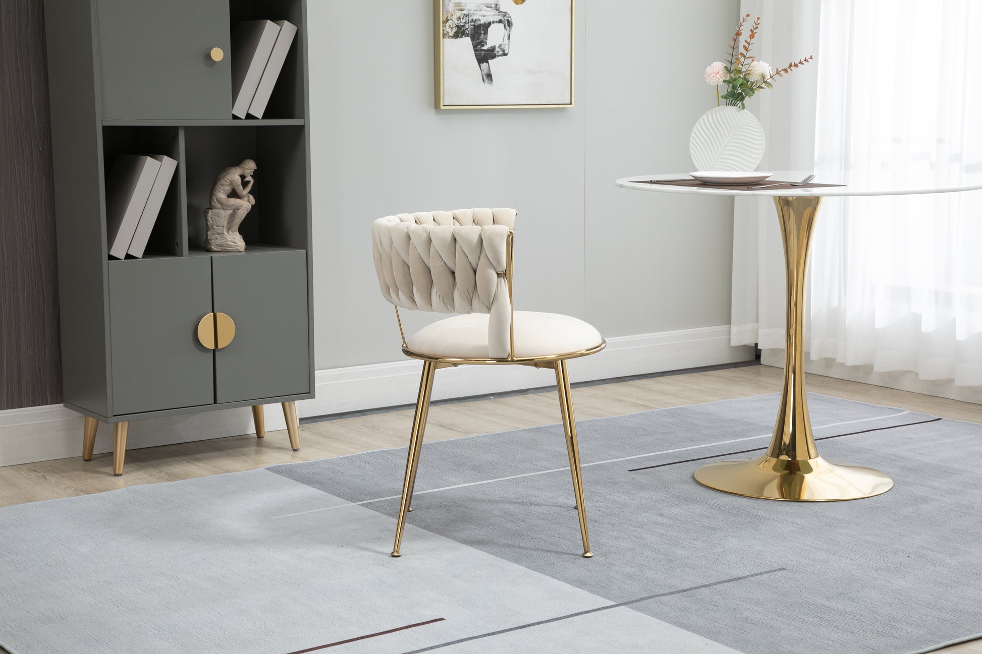 Coolmore Velvet Dining Chairs Set Of 2, Woven Upholstered Dining Chairs With Gold Metal Legs, Modern Accent Chairs For Living Room, Dining Room, Kitchen Ivory Velvet Ivory Foam Velvet