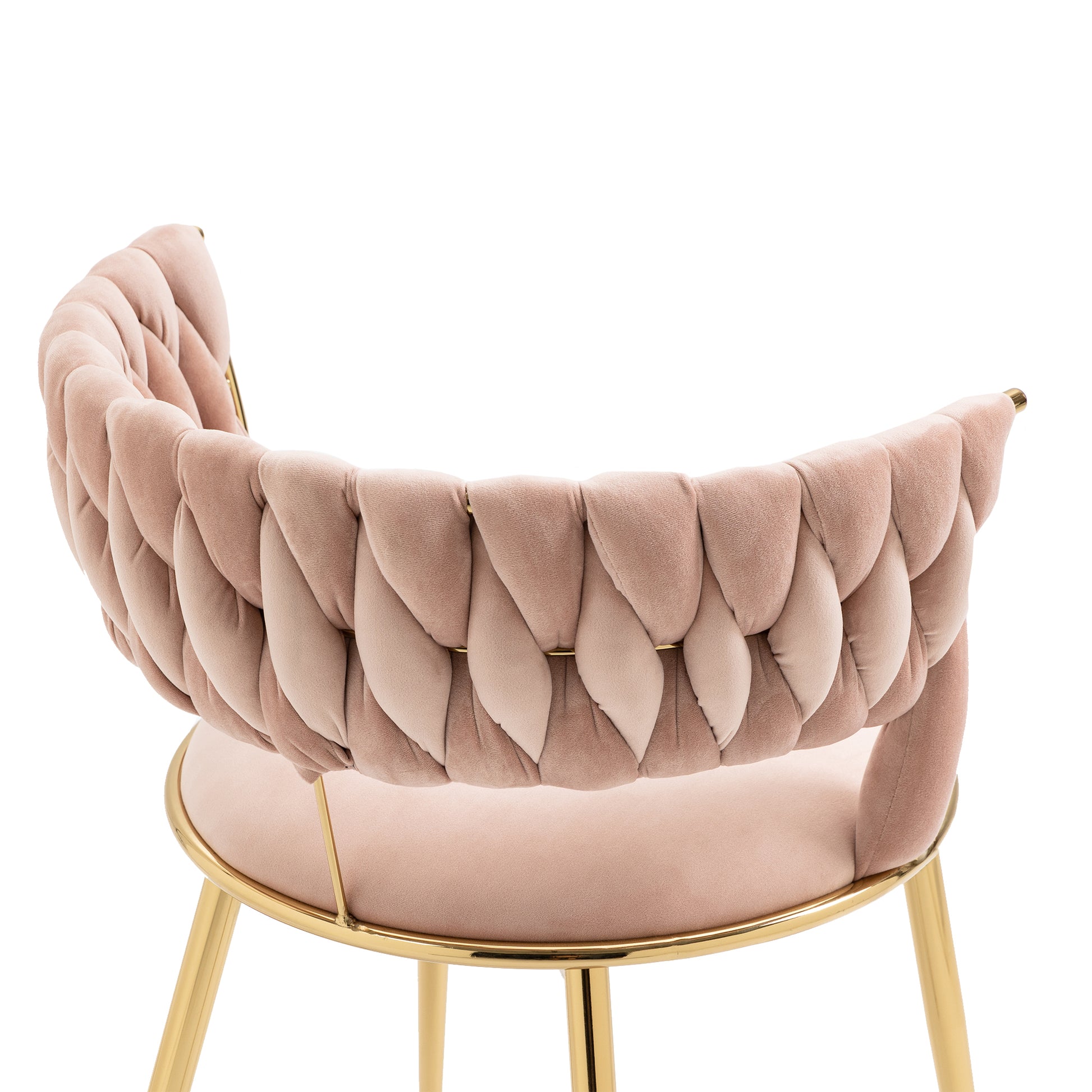 Coolmore Velvet Dining Chairs Set Of 2, Woven Upholstered Dining Chairs With Gold Metal Legs, Modern Accent Chairs For Living Room, Dining Room, Kitchen Pink Velvet Pink Foam Velvet