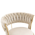 Coolmore Velvet Dining Chairs Set Of 2, Woven Upholstered Dining Chairs With Gold Metal Legs, Modern Accent Chairs For Living Room, Dining Room, Kitchen Ivory Velvet Ivory Foam Velvet