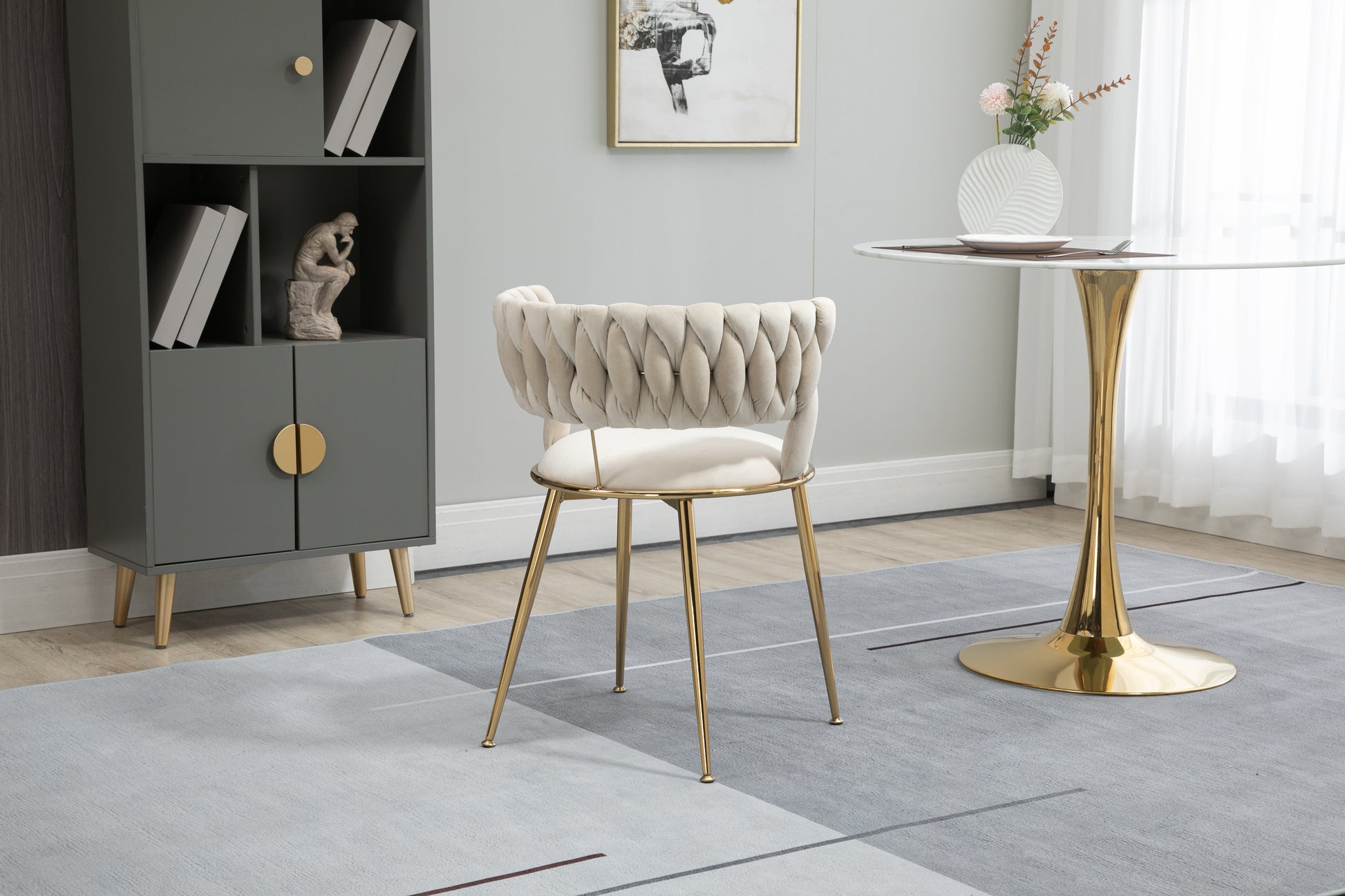 Coolmore Velvet Dining Chairs Set Of 2, Woven Upholstered Dining Chairs With Gold Metal Legs, Modern Accent Chairs For Living Room, Dining Room, Kitchen Ivory Velvet Ivory Foam Velvet