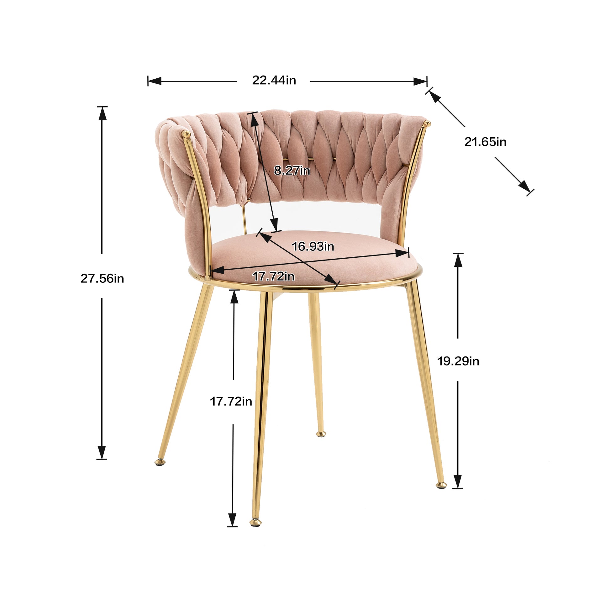 Coolmore Velvet Dining Chairs Set Of 2, Woven Upholstered Dining Chairs With Gold Metal Legs, Modern Accent Chairs For Living Room, Dining Room, Kitchen Pink Velvet Pink Foam Velvet
