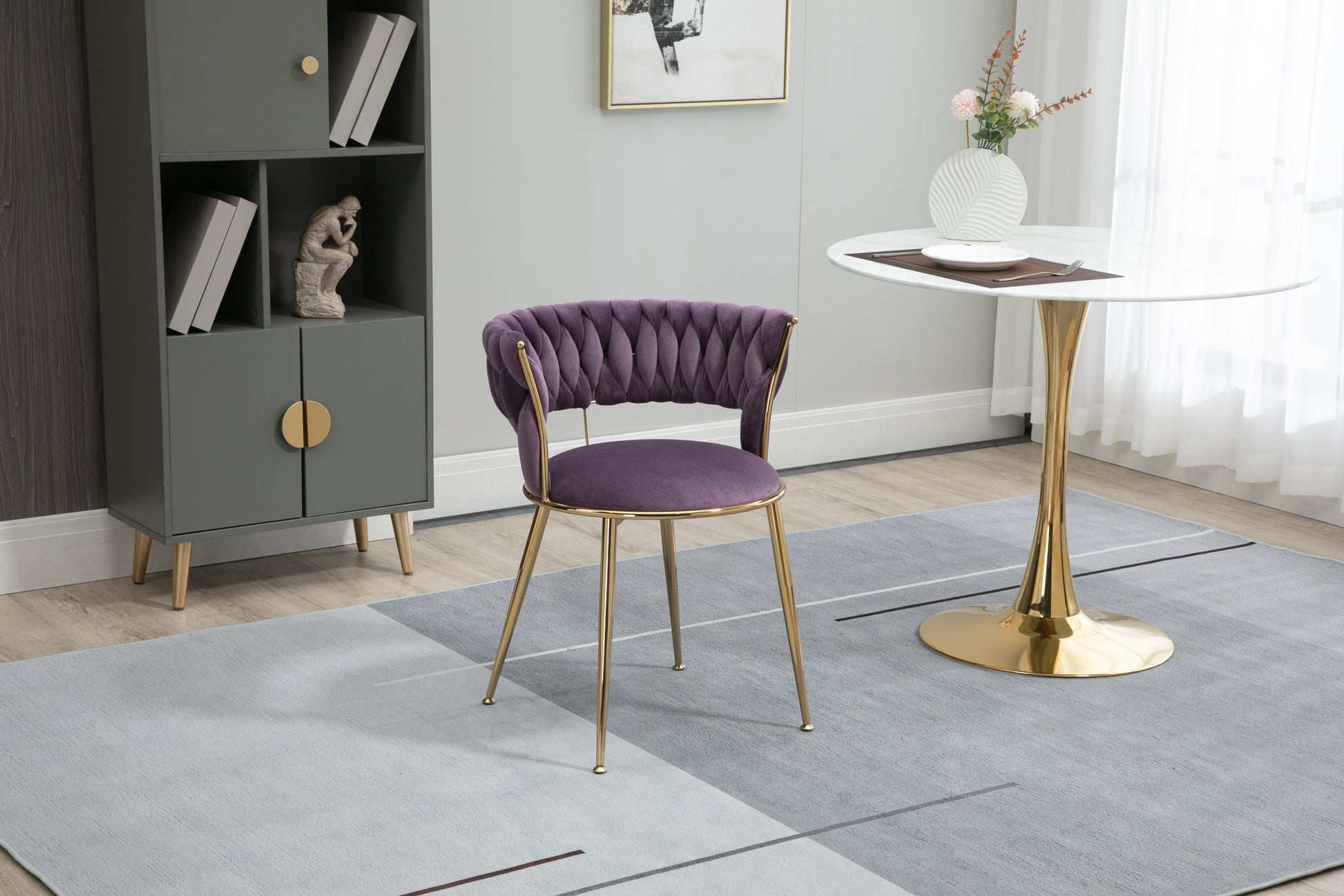 Coolmore Velvet Dining Chairs Set Of 2, Woven Upholstered Dining Chairs With Gold Metal Legs, Modern Accent Chairs For Living Room, Dining Room, Kitchen Purple Velvet Purple Foam Velvet