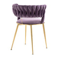 Coolmore Velvet Dining Chairs Set Of 2, Woven Upholstered Dining Chairs With Gold Metal Legs, Modern Accent Chairs For Living Room, Dining Room, Kitchen Purple Velvet Purple Foam Velvet