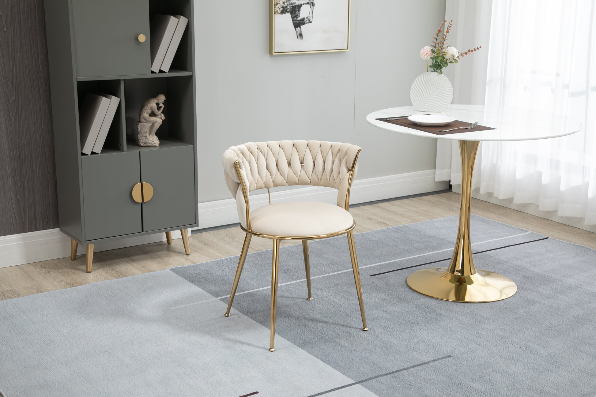 Coolmore Velvet Dining Chairs Set Of 2, Woven Upholstered Dining Chairs With Gold Metal Legs, Modern Accent Chairs For Living Room, Dining Room, Kitchen Ivory Velvet Ivory Foam Velvet