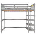 Full Size Loft Bed With Storage Shelves And Under Bed Desk, Gray Old Sku:Sm000246Aae 1 Box Spring Not Required Full Gray Wood Bedroom Pine