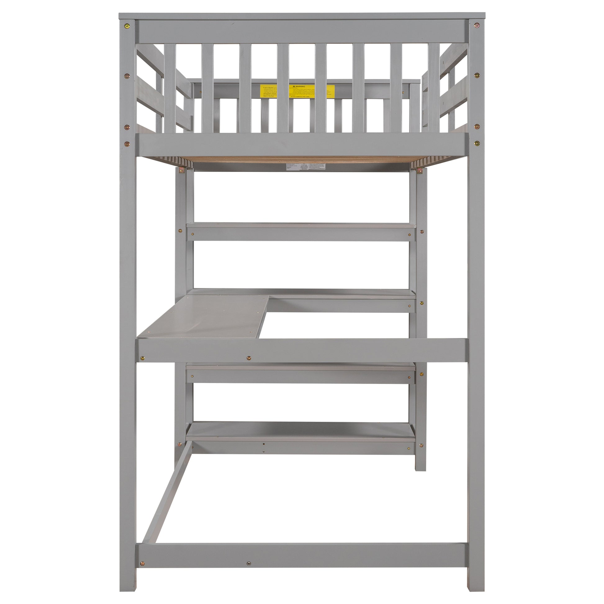 Twin Size Loft Bed With Storage Shelves And Under Bed Desk, Gray Old Sku:Sm000245Aae 1 Gray Pine