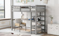 Twin Size Loft Bed With Storage Shelves And Under Bed Desk, Gray Old Sku:Sm000245Aae 1 Gray Pine