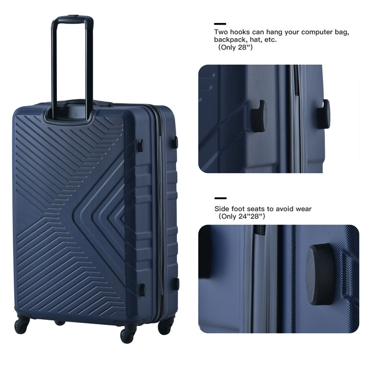 3 Piece Luggage Sets Abs Lightweight Suitcase With Two Hooks, Spinner Wheels, Tsa Lock, 20 24 28 Navy Navy Abs