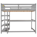 Full Size Loft Bed With Storage Shelves And Under Bed Desk, Gray Old Sku:Sm000246Aae 1 Box Spring Not Required Full Gray Wood Bedroom Pine