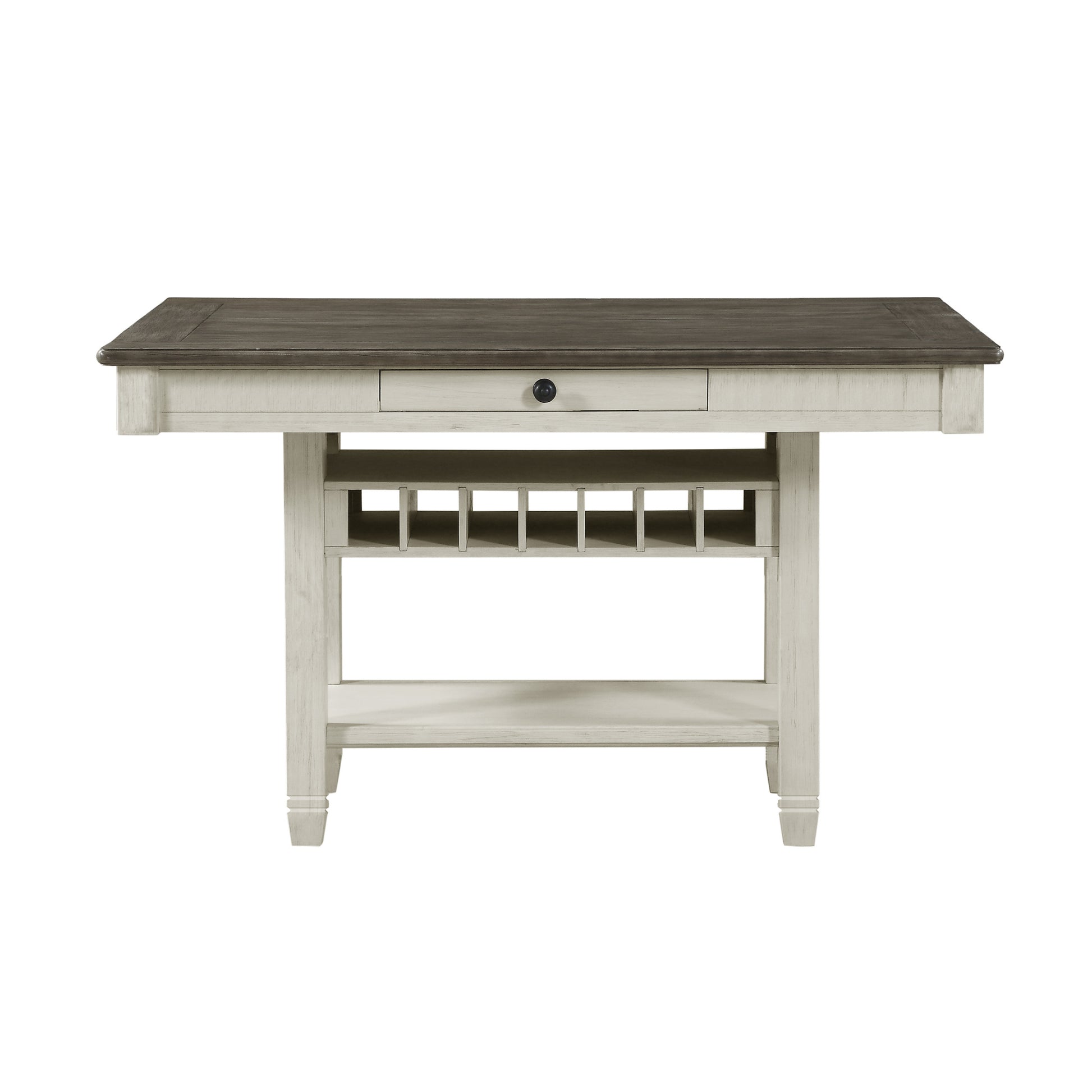 Antique White And Rosy Brown Counter Height Dining 7Pc Set Counter Height Table W Storage Display Shelf 4X Drawers Wine Rack And 6X Counter Height Chairs Wood Wood Antique White Seats 6 Wood Dining Room Casual Rectangular Dining Table With Chair Wood
