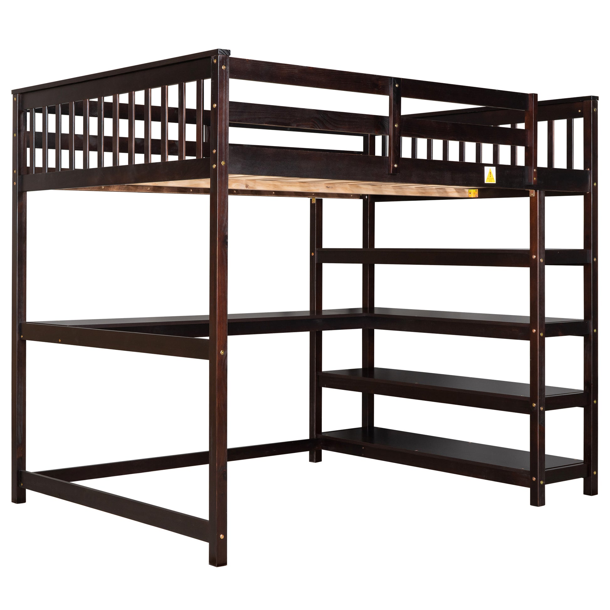 Full Size Loft Bed With Storage Shelves And Under Bed Desk, Espresso Old Sku:Sm000246Aap 1 Box Spring Not Required Full Espresso Wood Bedroom Pine