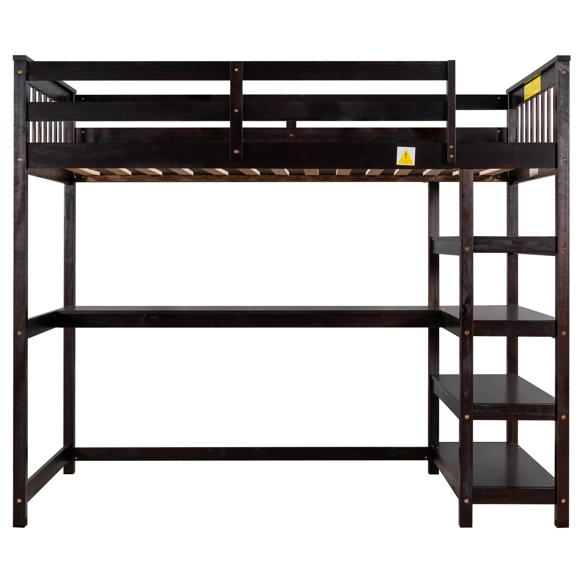 Twin Size Loft Bed With Storage Shelves And Under Bed Desk, Espresso Old Sku:Sm000245Aap 1 Espresso Pine