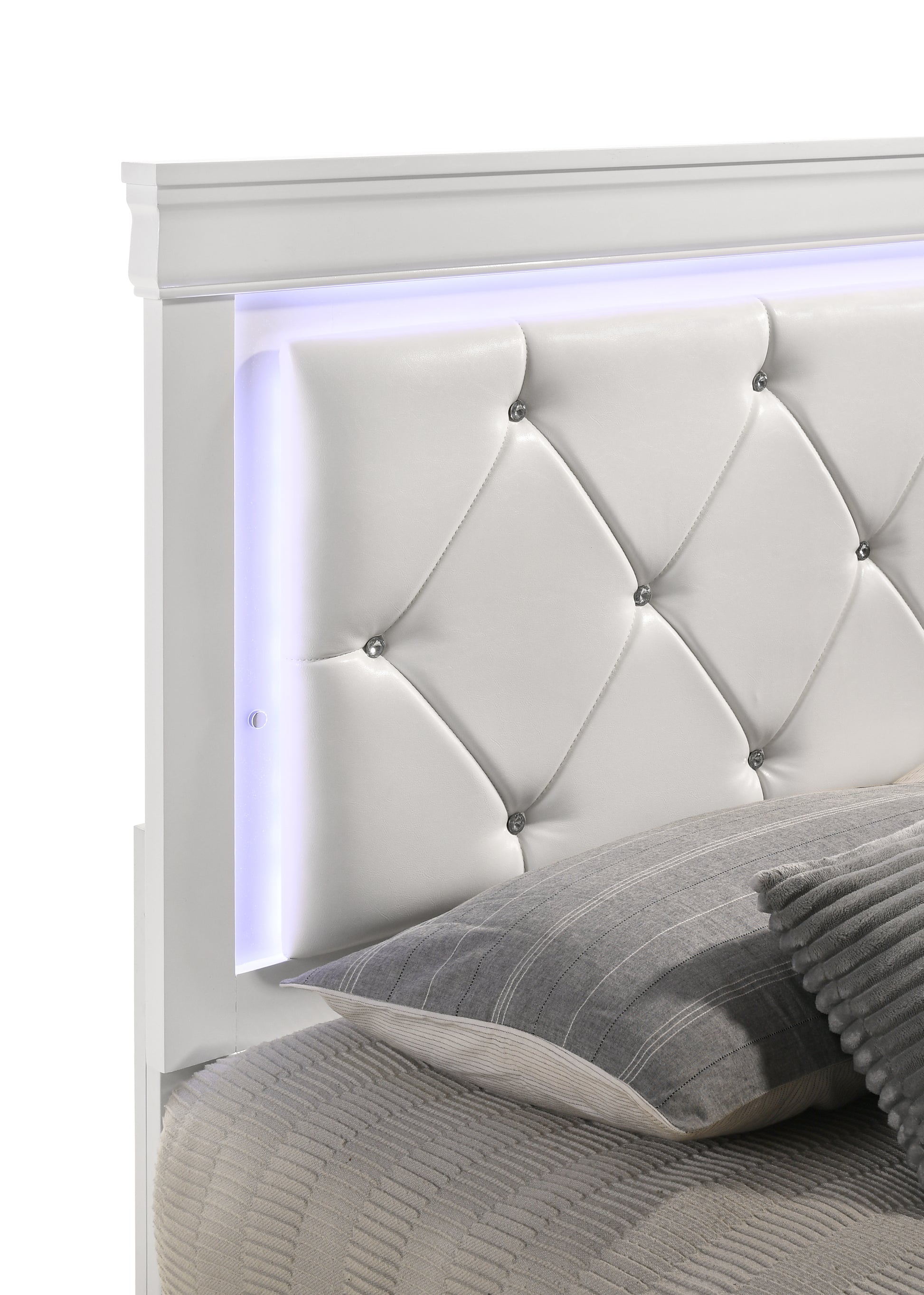 Queen 5 Pc Tufted Upholstery Led Bedroom Set Made With Wood In White Box Spring Required Queen White Wood 5 Piece Set Bedroom Bed Included,Chest Included,Dresser Included,Mirror Included,Nightstand