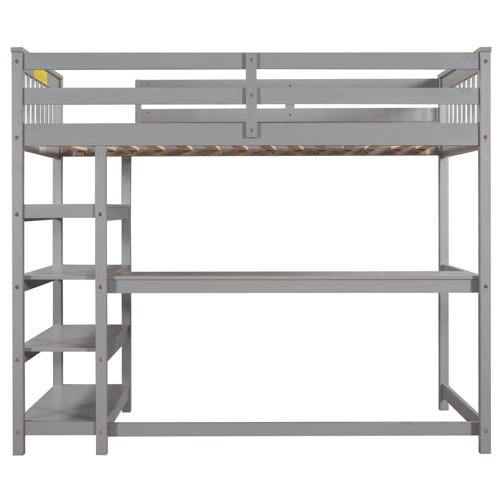 Twin Size Loft Bed With Storage Shelves And Under Bed Desk, Gray Old Sku:Sm000245Aae 1 Gray Pine