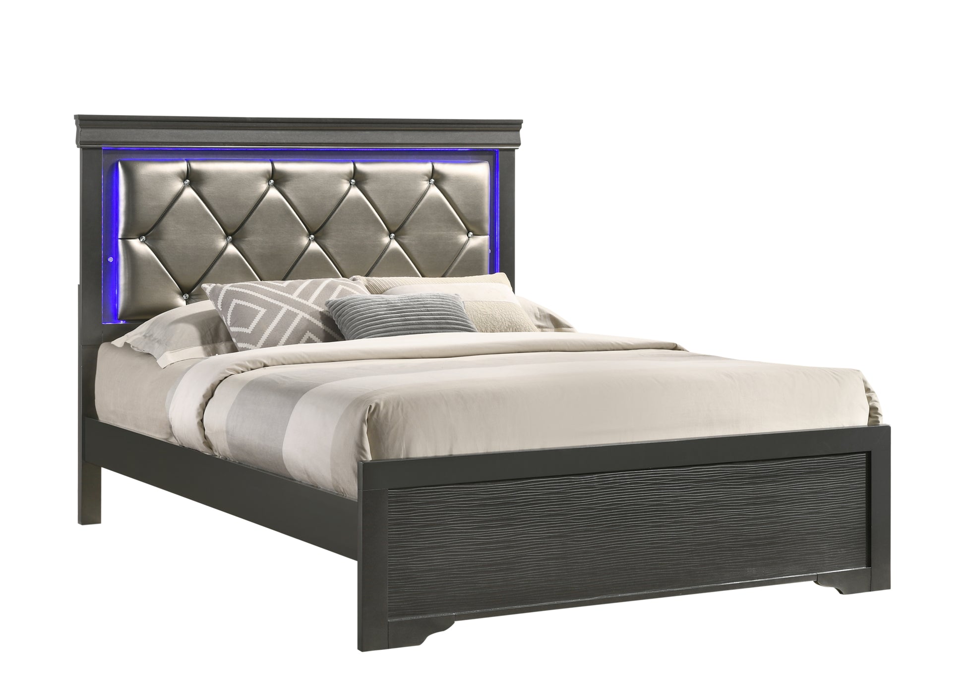 Brooklyn Twin 4 Piece Led Bedroom Set Made With Wood In Gray Box Spring Required Twin Gray Wood 4 Piece Set Bedroom Bed Included,Dresser Included,Mirror Included,Nightstand Included Modern Acacia Upholstered Polyester Tufted Wood