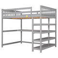 Full Size Loft Bed With Storage Shelves And Under Bed Desk, Gray Old Sku:Sm000246Aae 1 Box Spring Not Required Full Gray Wood Bedroom Pine