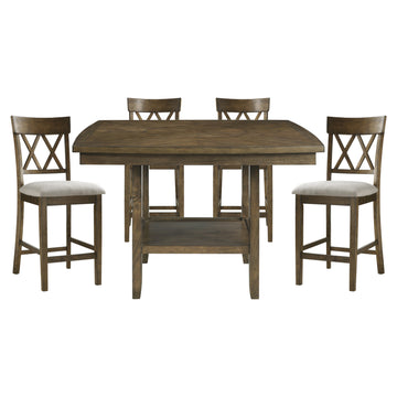 Contemporary 5Pc Dining Set Counter Height Table And 4 Counter Height Chairs Functional Lazy Susan Shelf Table Light Oak Finish Wooden Kitchen Dining Furniture Wood Wood Light Oak Seats 4 Wood Dining Room Square Dining Table With Chair Wood