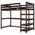 Twin Size Loft Bed With Storage Shelves And Under Bed Desk, Espresso Old Sku:Sm000245Aap 1 Espresso Pine