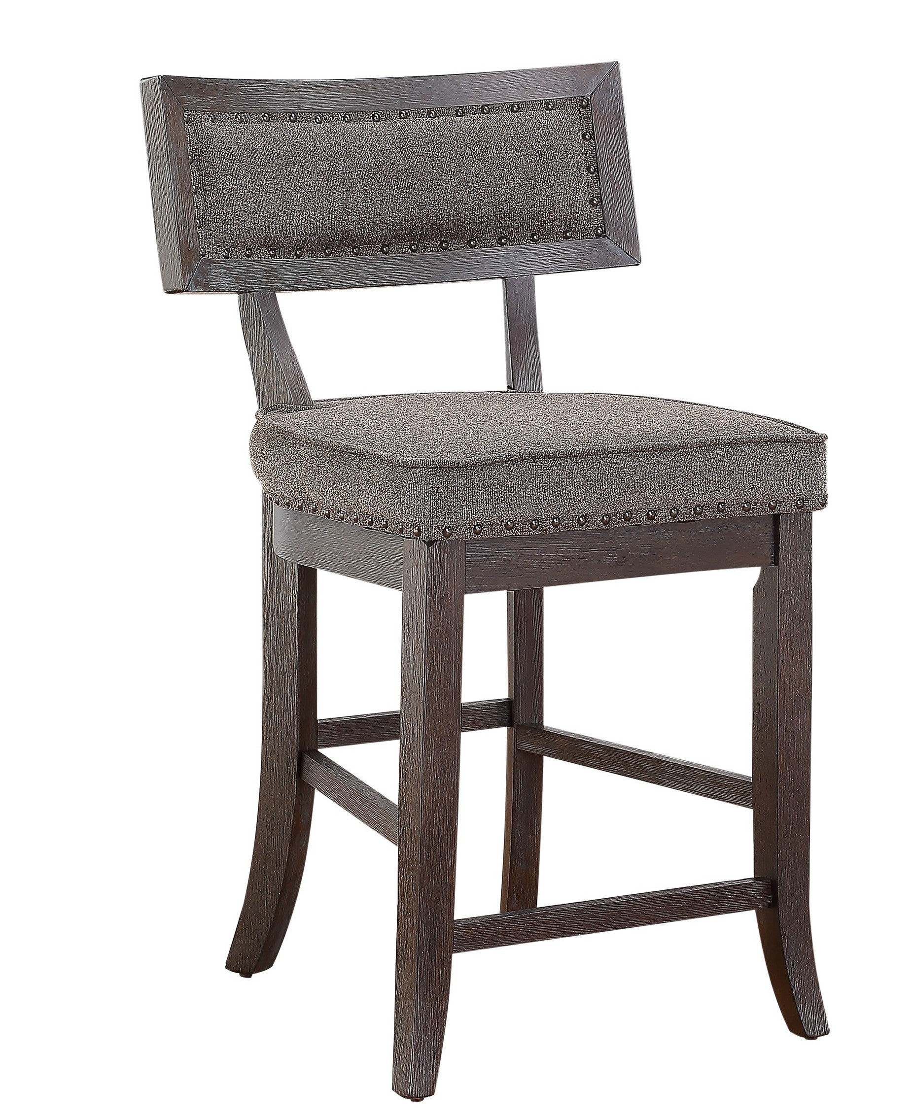 Rustic Aesthetic Dark Cherry Finish Counter Height Chair Set Of 2 Wood Framed Trim Fabric Upholstered Seat Kitchen Dining Room Furniture Distressed Brown Gray Dining Room Rustic Wood