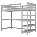 Twin Size Loft Bed With Storage Shelves And Under Bed Desk, Gray Old Sku:Sm000245Aae 1 Gray Pine