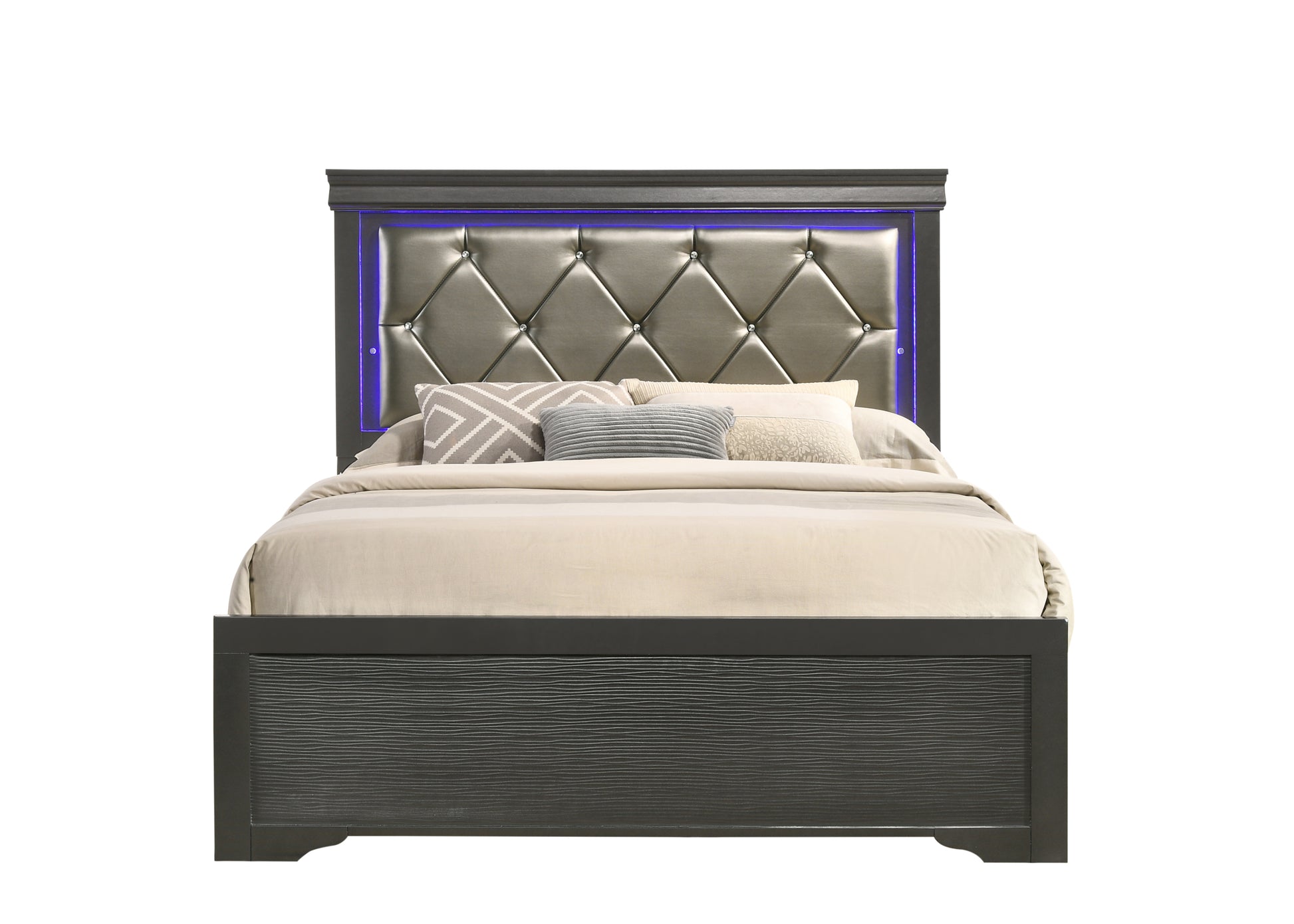 Brooklyn Twin 4 Piece Led Bedroom Set Made With Wood In Gray Box Spring Required Twin Gray Wood 4 Piece Set Bedroom Bed Included,Dresser Included,Mirror Included,Nightstand Included Modern Acacia Upholstered Polyester Tufted Wood